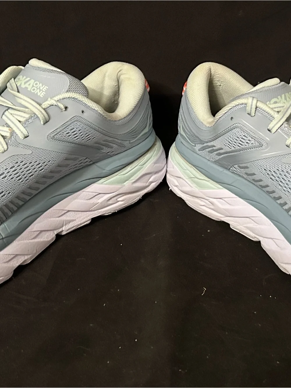 Hoka One One Bondi 7 Blue Grey Orange Running Shoes Women's Size 9 1110519 BFBG